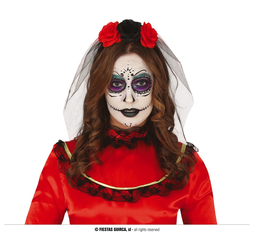 DIADEEM ROOD ZWARTE BLOEM