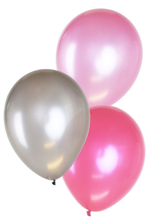 BALLON METALLIC ZILVER.ROZE.LICHTROZE 6 STUKS