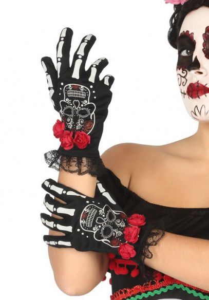 SCHELETHANDSCHOEN KORT MET BLOEM