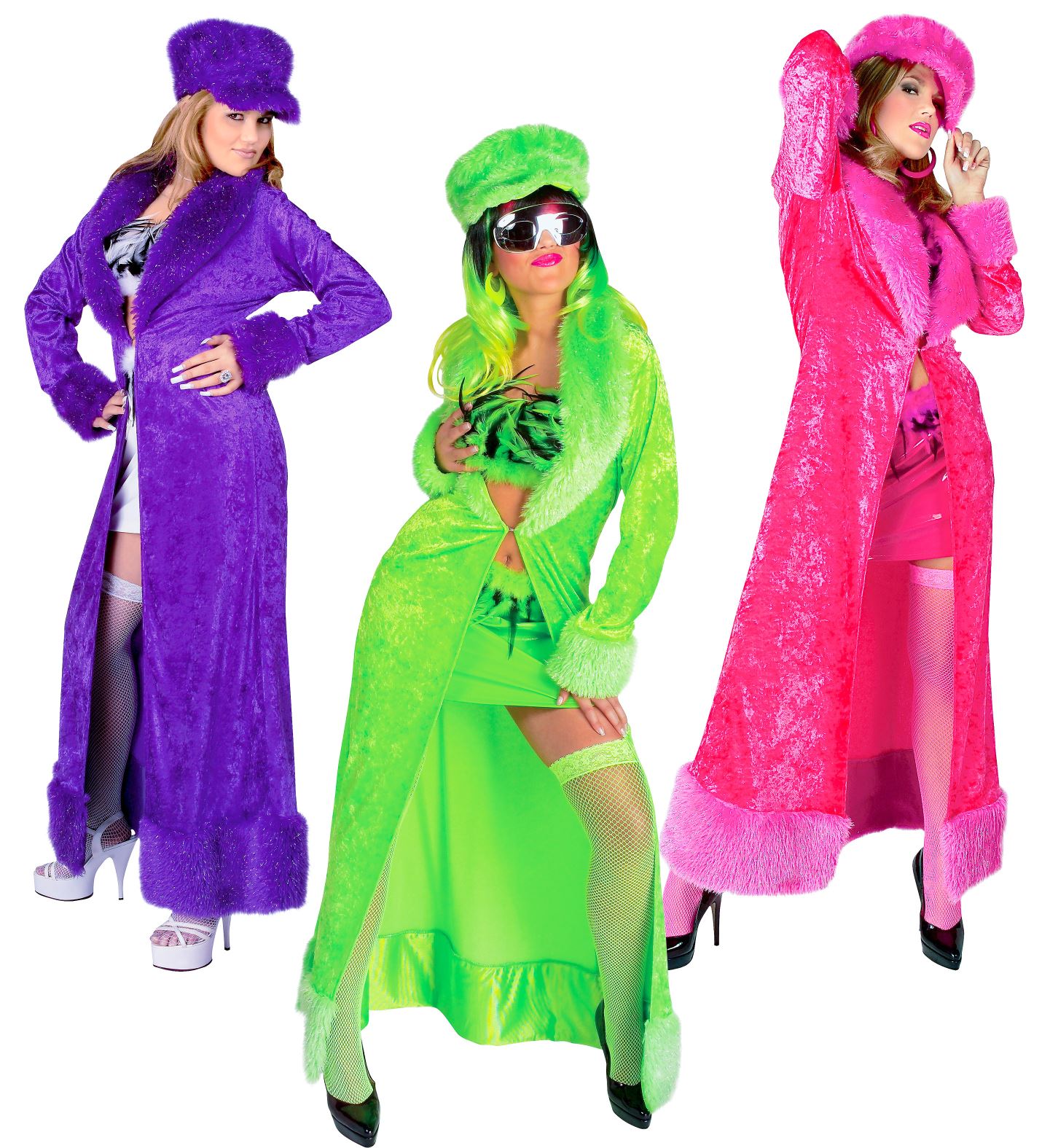 PLUCHE MANTEL MET PET ROZE OF GROEN-PAARS STD