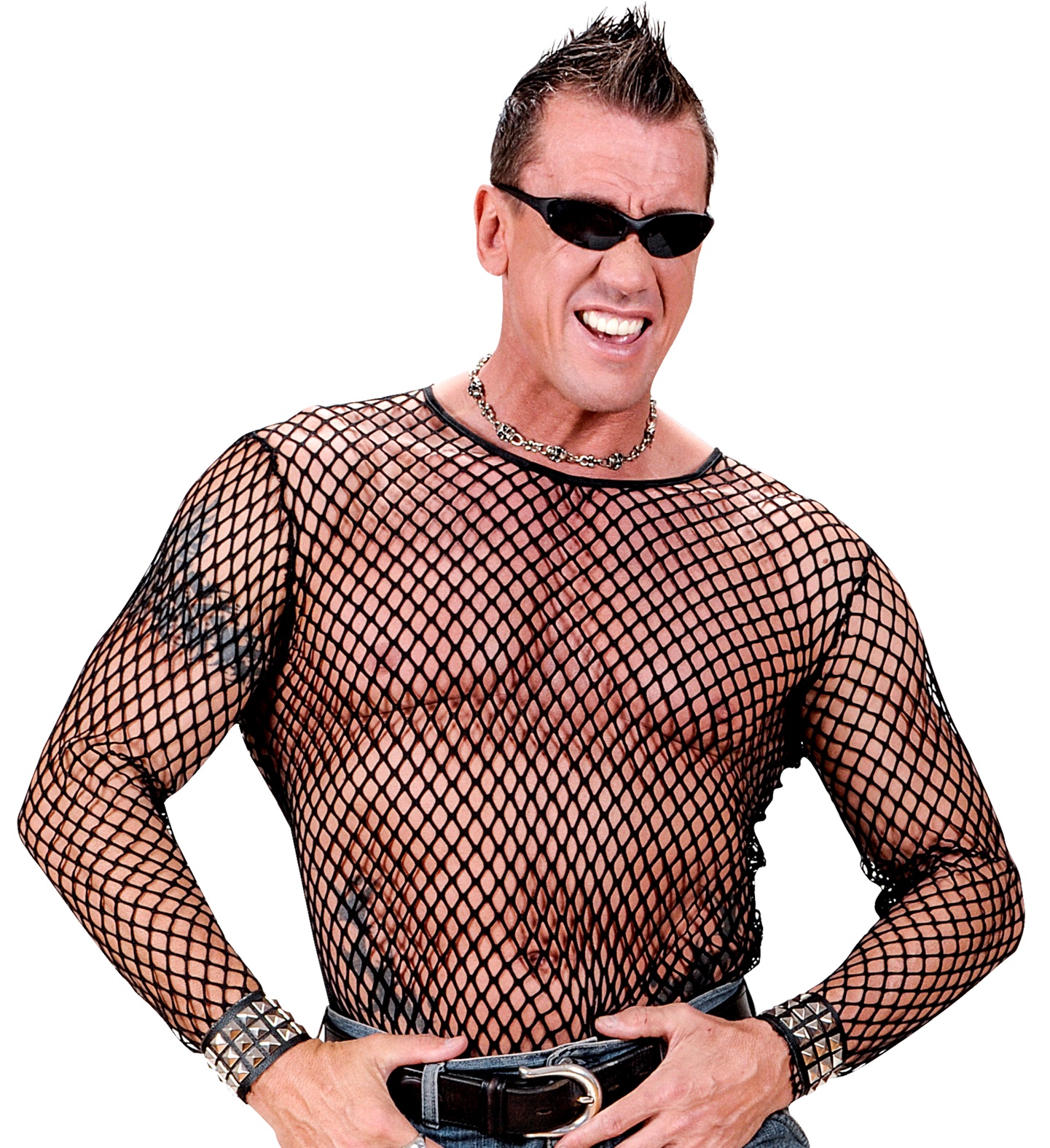 FISHNET SHIRT  ZWART MAN XL-XXL