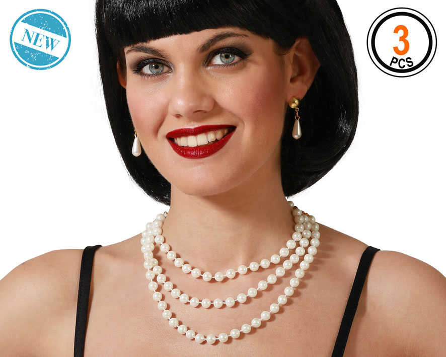 SET WITTE PAREL KETTING EN OORBELLEN