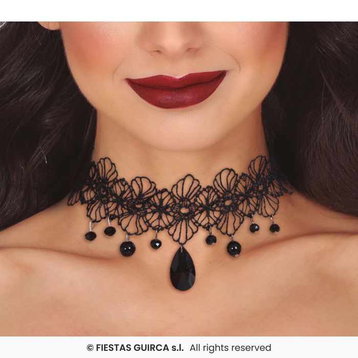 CHOKER ZWART MET STENEN